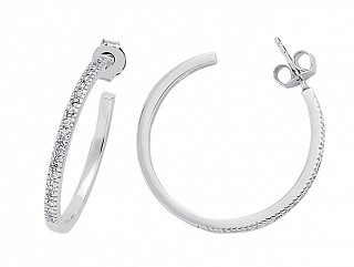 925 Sterling Silver CZ Clawset Half Eternity Hoop Earrings