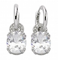 925 Sterling Silver CZ Clawset Oval Drop Hoops