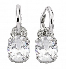 925 Sterling Silver CZ Clawset Oval Drop Hoops