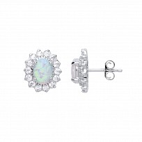 925 Sterling Silver CZ Clawset Studs With A Opal Stone Centre