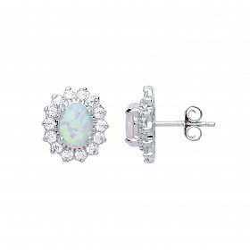 925 Sterling Silver CZ Clawset Studs With A Opal Stone Centre