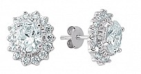 925 Sterling Silver CZ Oval Centre Outer Cluster Clawset Studs