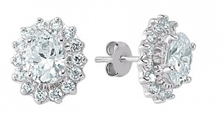925 Sterling Silver CZ Oval Centre Outer Cluster Clawset Studs
