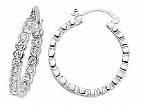925 Sterling Silver Cubic Zirconia Rubover Hoop Earrings