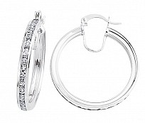 925 Sterling Silver CZ Channel Set Hoops