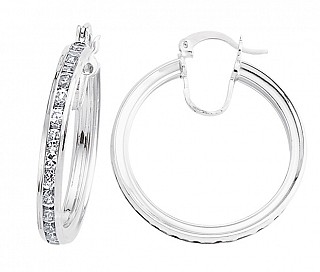 925 Sterling Silver CZ Channel Set Hoops