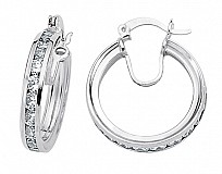 925 Sterling Silver CZ Channel Set Hoops