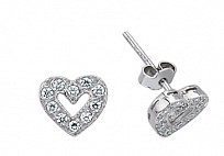925 Sterling Silver Cubic Zirconia Heart Studs
