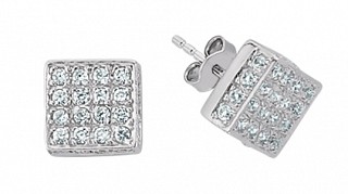 925 Sterling Silver Cubic Zirconia Square Studs