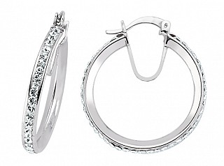 925 Sterling Silver CZ Hoop Earrings 21MM