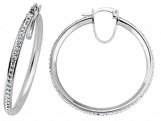 925 Sterling Silver CZ Hoop Earrings 35MM