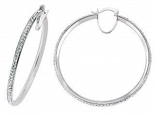 925 Sterling Silver CZ Hoop Earrings 40MM