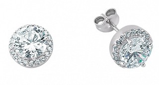 925 Sterling Silver Cubic Zirconia Round Halo Stud Earrings