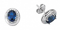 925 Sterling Silver CZ Oval Sapphire Studs With CZ & Polished Surrounding