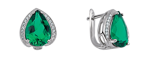 925 Sterling Silver Cubic Zirconia Emerald Tear Drop Earrings