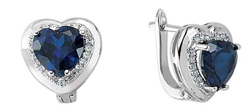 925 Sterling Silver Cubic Zirconia Sapphire Micro Pave Heart Earrings