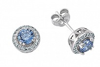 925 Sterling Silver Cubic Zirconia Micro Pave Round Tanzanite Earrings