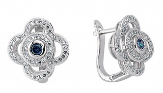 925 Sterling Silver Cubic Zirconia & Tanzanite Micro Pave Flower Earrings