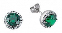 925 Sterling Silver CZ Round Emerald Earrings With Micropavé Surroundings