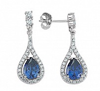 925 Sterling Silver CZ Drop Earrings With A Tanzanite Centre