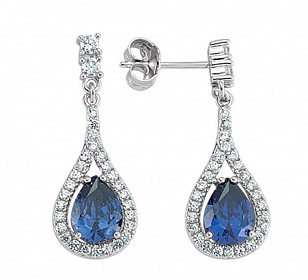 925 Sterling Silver CZ Drop Earrings With A Tanzanite Centre
