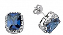 925 Sterling Silver Cubic Zirconia Tanzanite Emerald Cut Halo Earrings