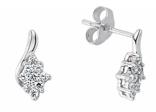 925 Sterling Silver Cubic Zirconia Marquise Cluster Stud Earrings