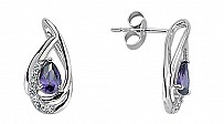 925 Sterling Silver Cubic Zirconia & Amethyst Tear Drop Stud Earrings