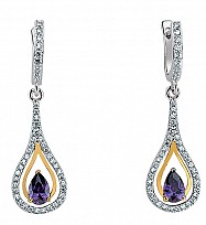 925 Sterling Silver Gold Plated CZ & Amethyst Tear Drop Earrings