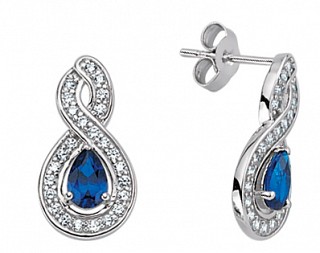 925 Sterling Silver Cubic Zirconia & Sapphire Dop Stud Earrings