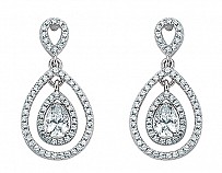925 Sterling Silver Cubic Zirconia Pear Shape Double Halo Dangle Earrings
