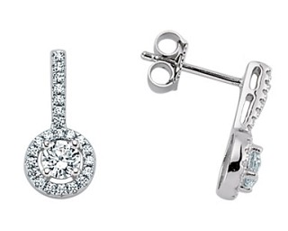 925 Sterling Silver Cubic Zirconia Micro Pave Halo Drop Earrings