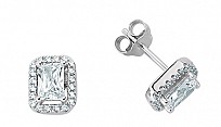 925 Sterling Silver Cubic Zirconia Emerald-Cut Micro Pavé Earrings