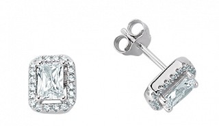 925 Sterling Silver Cubic Zirconia Emerald-Cut Micro Pavé Earrings