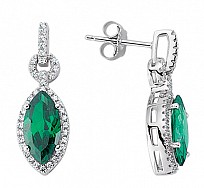 925 Sterling Silver Cubic Zirconia & Emerald Marquise Shape Drop Earrings