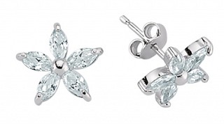 925 Sterling Silver CZ Flower Stud Earrings