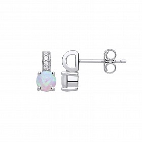 925 Sterling Silver Cubic Zirconia & Opal Halo Stud Earrings