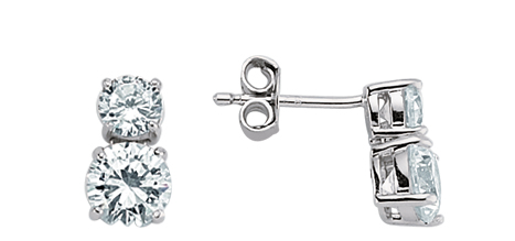 925 Sterling Silver Cubic Zirconia Two Stone Drop Stud Earrings