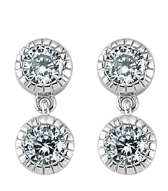 925 Sterling Silver CZ Dual Round Engraved Studs