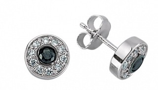 925 Sterling Silver CZ and Black Micro Pave Stud Earrings
