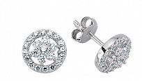 925 Sterling Silver CZ MICRO PAVE ROUND WITH FLOWER STUD