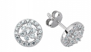 925 Sterling Silver CZ MICRO PAVE ROUND WITH FLOWER STUD