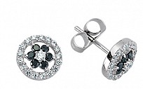 925 Sterling Silver CZ and Black Micro Pave Studs With Flower Detail