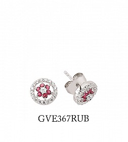 925 Sterling Silver CZ and Ruby Micro Pave Studs With Flower Detail