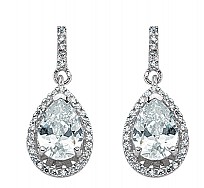 925 Sterling Silver CZ Micro Pave Border Pear Shape Drop Earrings