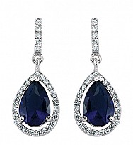 925 Sterling Silver CZ Sapphire MicroPave Border Pear Shape Drop Earrings