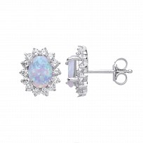 925 Sterling Silver CZ Opal White Cluster Stud