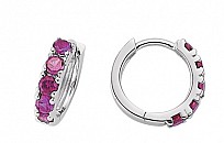 Silver CZ Ruby Micro Pave Hoop Earring