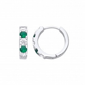 Silver CZ & Emerald Micro Pave Hoop Earrings