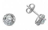 925 Sterling Silver Cubic Zirconia Round Halo Micro Pave Earrings